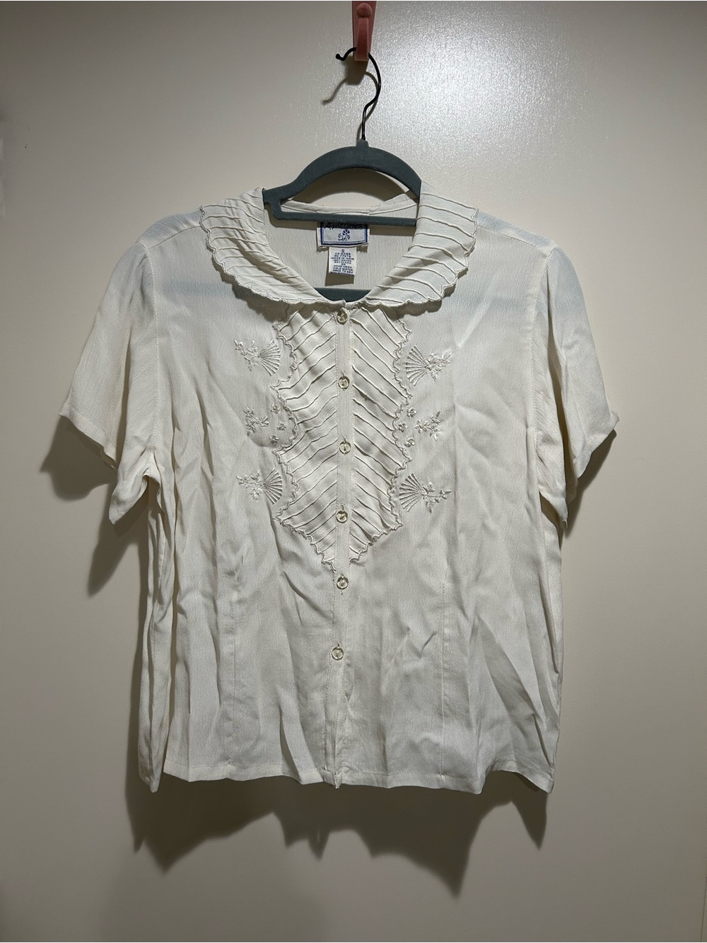 April Cornell Vintage Cream Embroidered Button-Up Blouse